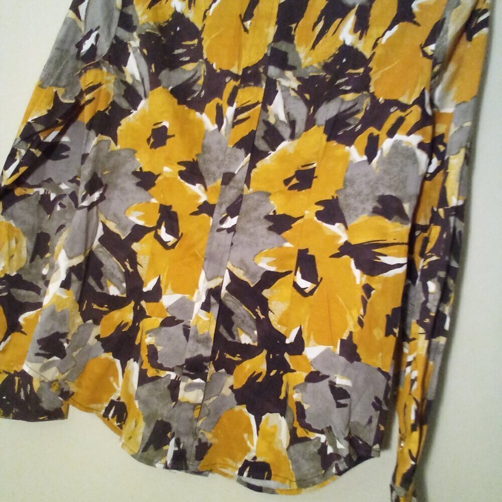 New York & Company Shirt Women S Long Sleeve Button Up Pattern Orange Brown - Picture 13 of 13